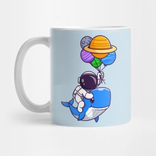 Cute Astronaut Riding Cute Whale And Holding Balloon Cartoon Mug
